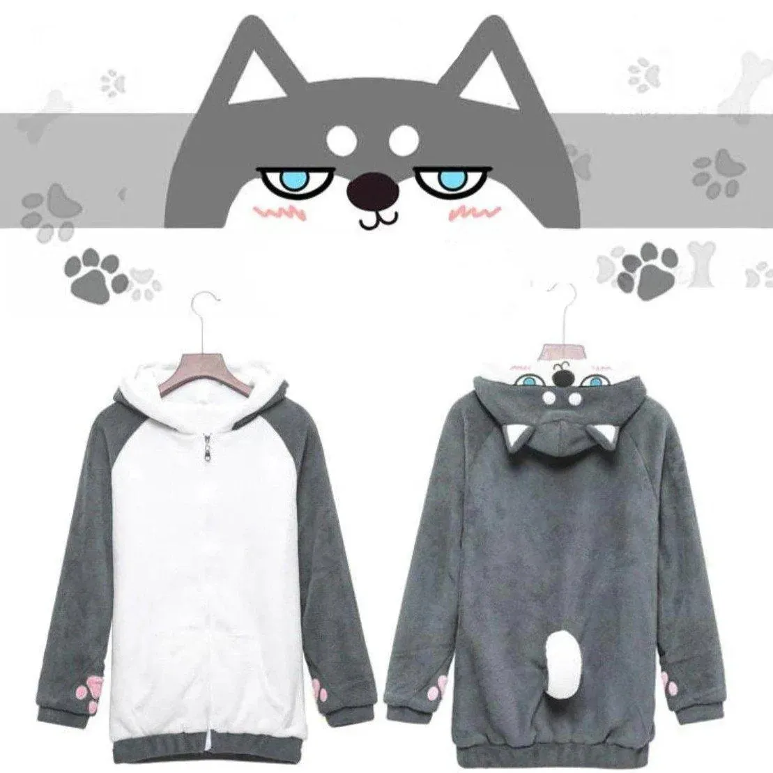 Doge Shiba Inu Husky Women's Hoodie: With ears and face on hood and a tail on the rear