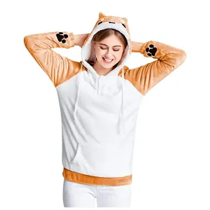 Doge Shiba Inu Husky Women's Hoodie: With ears and face on hood and a tail on the rear