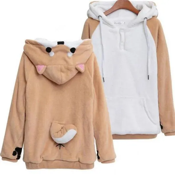 Doge Shiba Inu Husky Women's Hoodie: With ears and face on hood and a tail on the rear