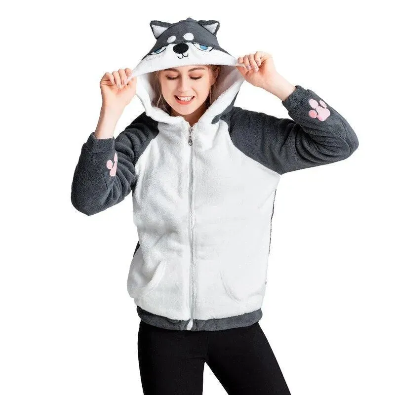 Doge Shiba Inu Husky Women's Hoodie: With ears and face on hood and a tail on the rear