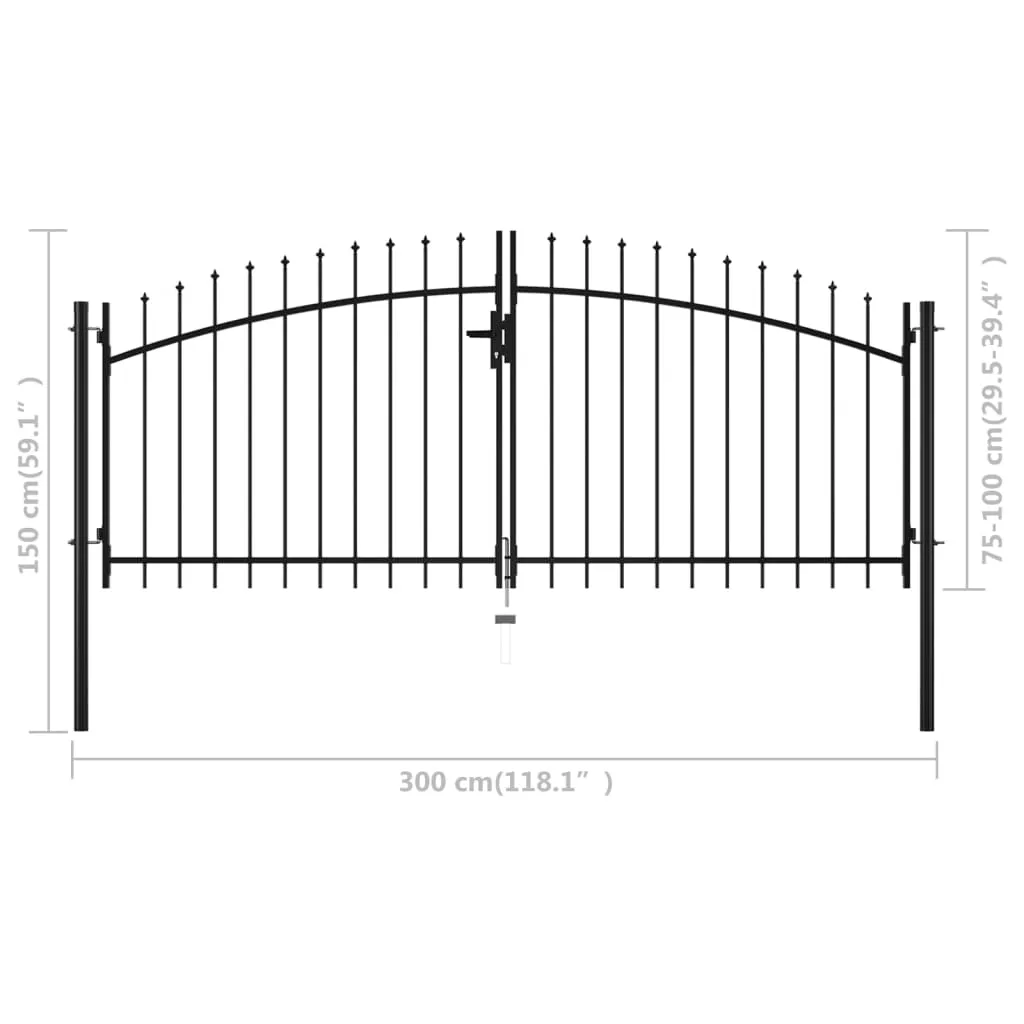 Double Door Fence Gate with Spear Top 300x150 cm