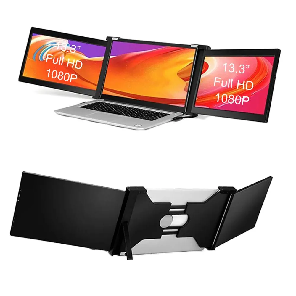 Dual Portable Triple Fold 1080P IPS FHD Monitor Screen Extender For Laptop 12" 13.3" 15"