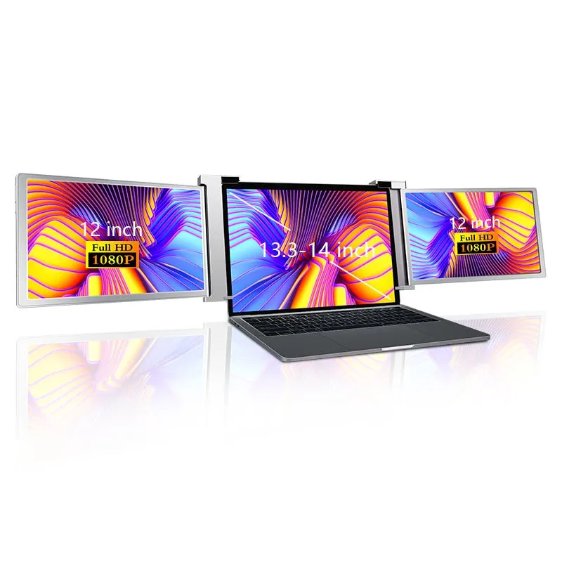 Dual Portable Triple Fold 1080P IPS FHD Monitor Screen Extender For Laptop 12" 13.3" 15"