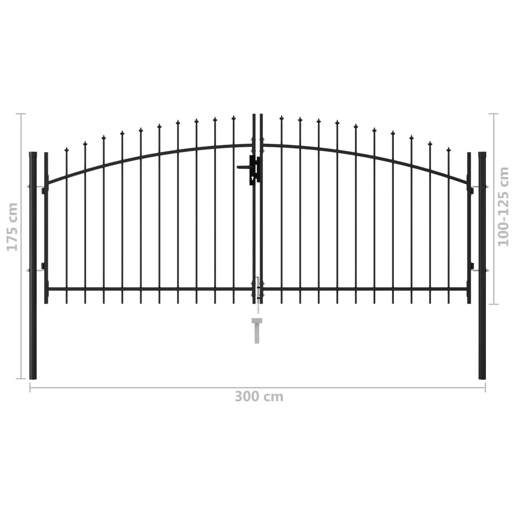 Fence Gate Double Door with Spike Top Steel 3x1.25 m Black