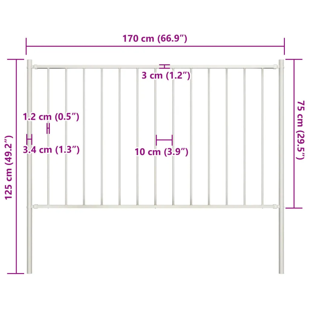 Fence Panel with Posts Powder-coated Steel 1.7x0.75 m White