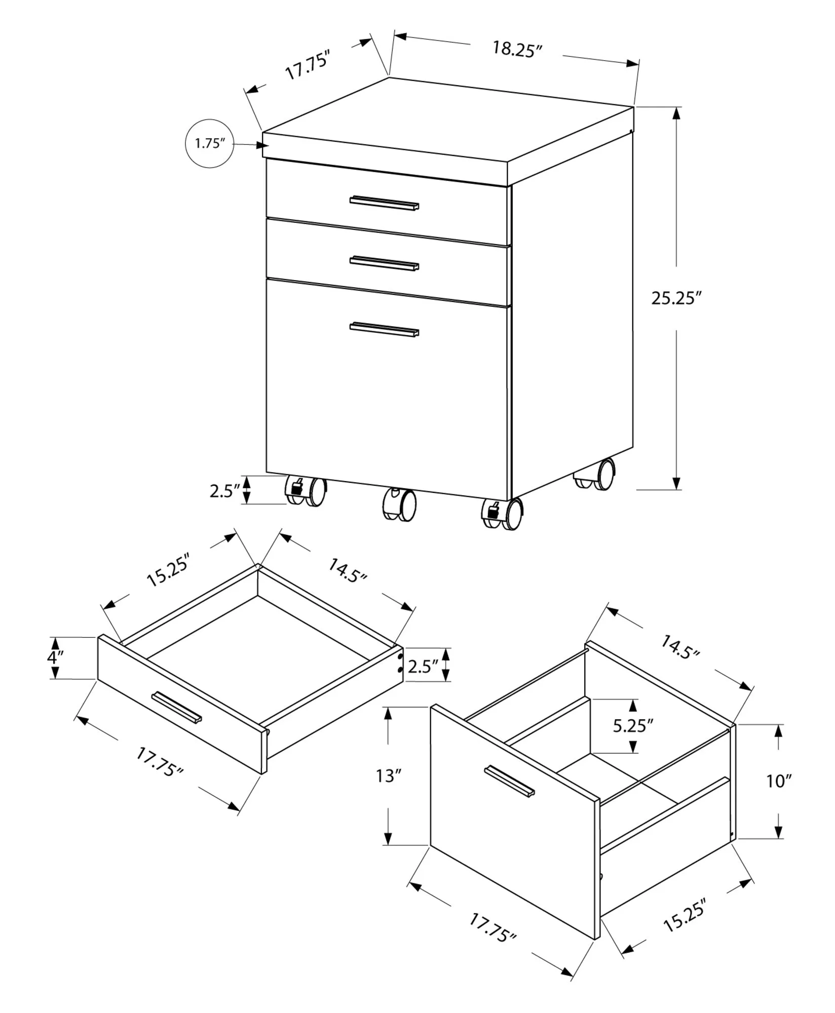 Filing Cabinet - 3 Drawer / Brown Reclaimed Wood/ Castors