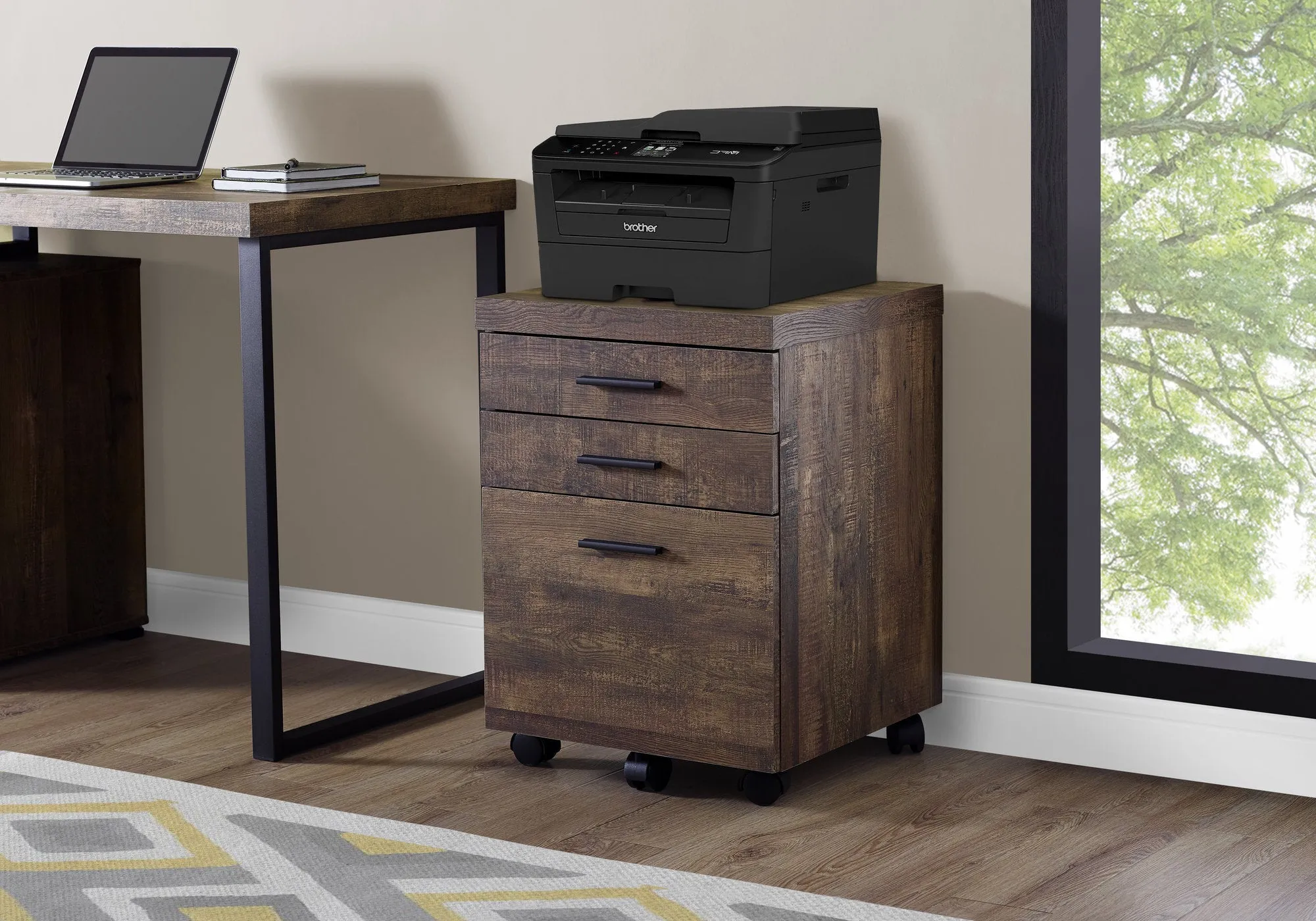 Filing Cabinet - 3 Drawer / Brown Reclaimed Wood/ Castors