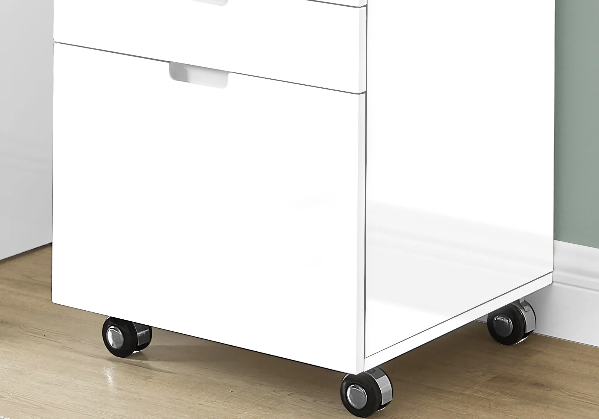 Filing Cabinet - 3 Drawer / High Glossy White / Castors