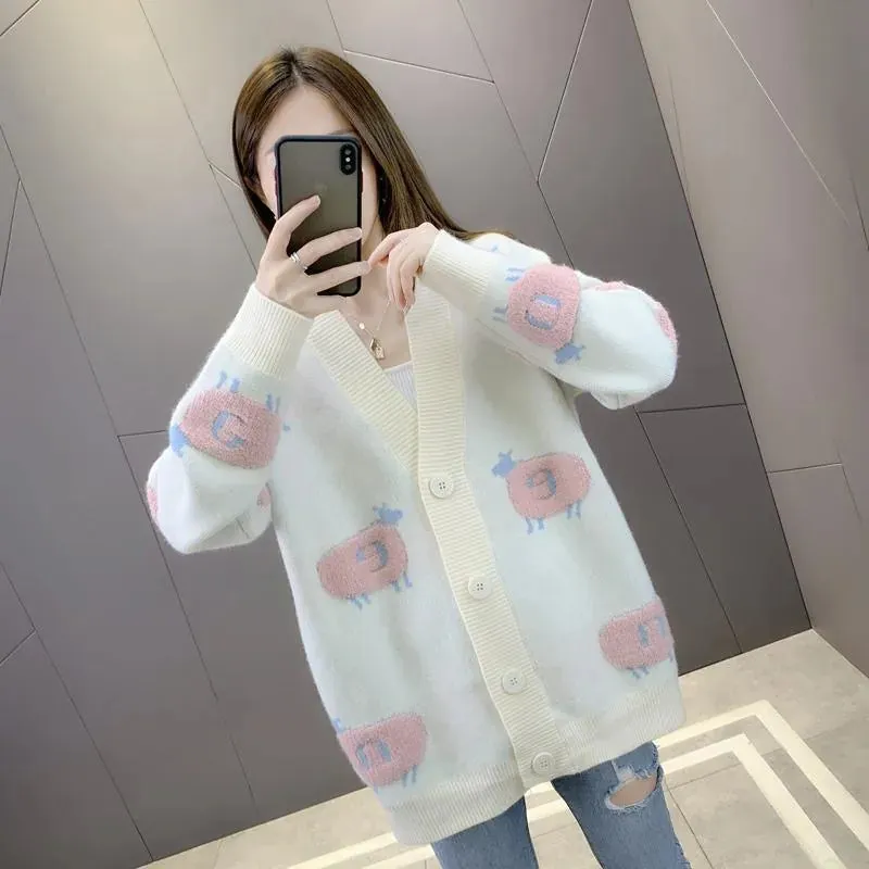 Fluffy Sheep Women's Cardigan: Ideal for casual wear or teachers