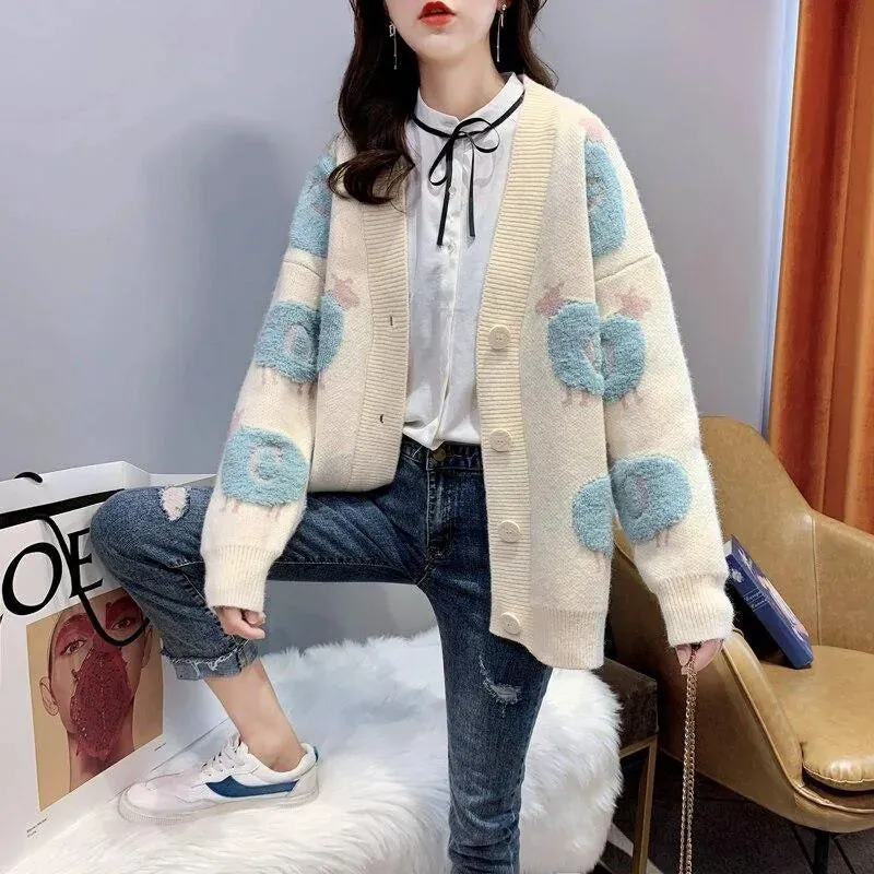 Fluffy Sheep Women's Cardigan: Ideal for casual wear or teachers