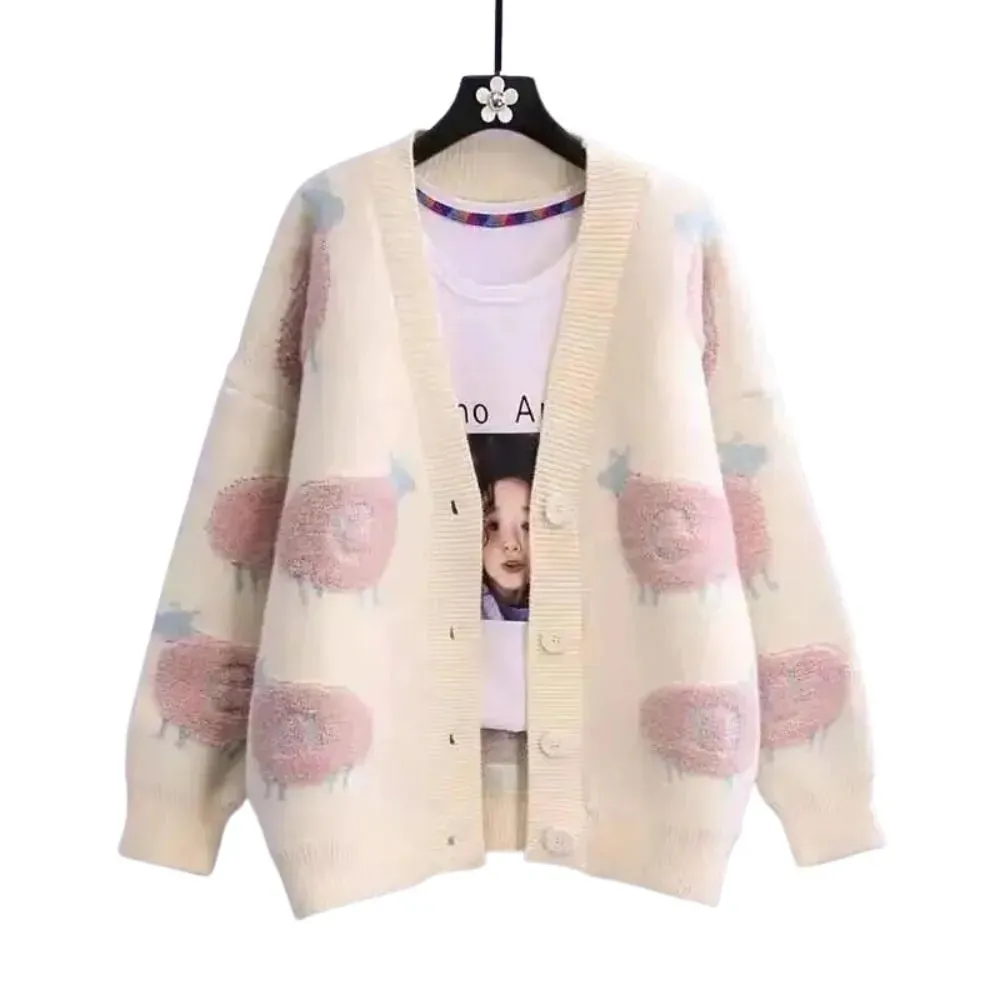 Fluffy Sheep Women's Cardigan: Ideal for casual wear or teachers