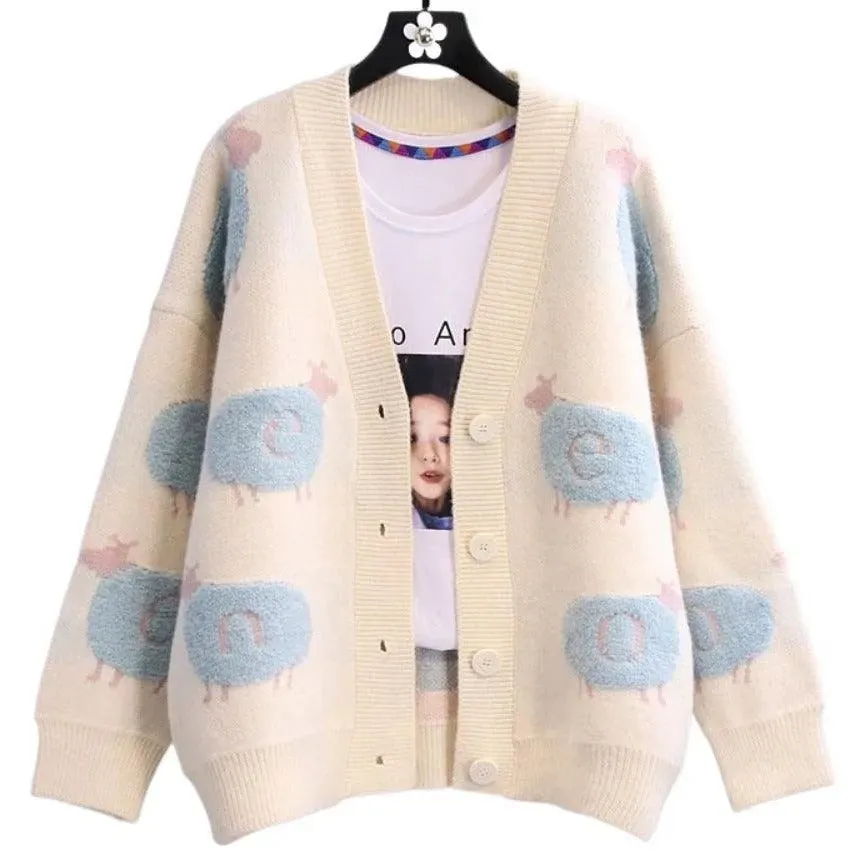 Fluffy Sheep Women's Cardigan: Ideal for casual wear or teachers