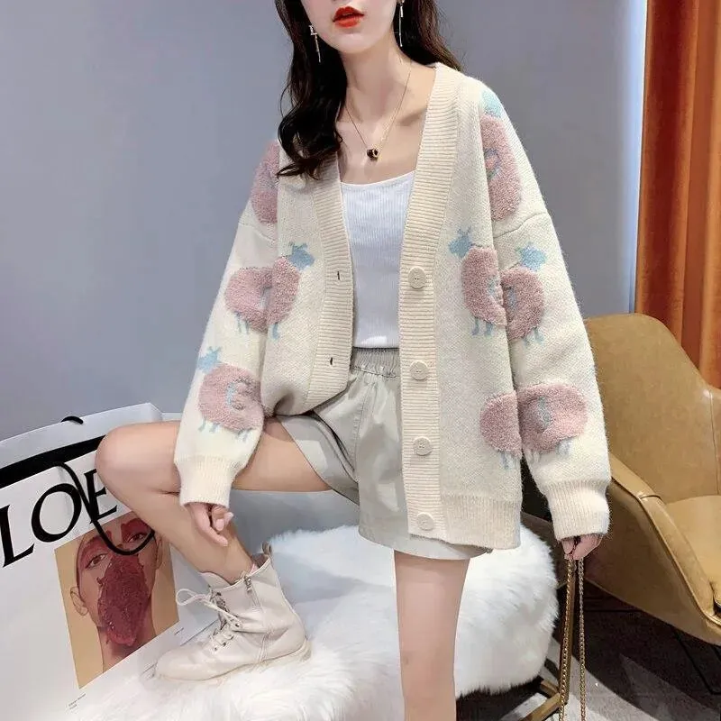 Fluffy Sheep Women's Cardigan: Ideal for casual wear or teachers