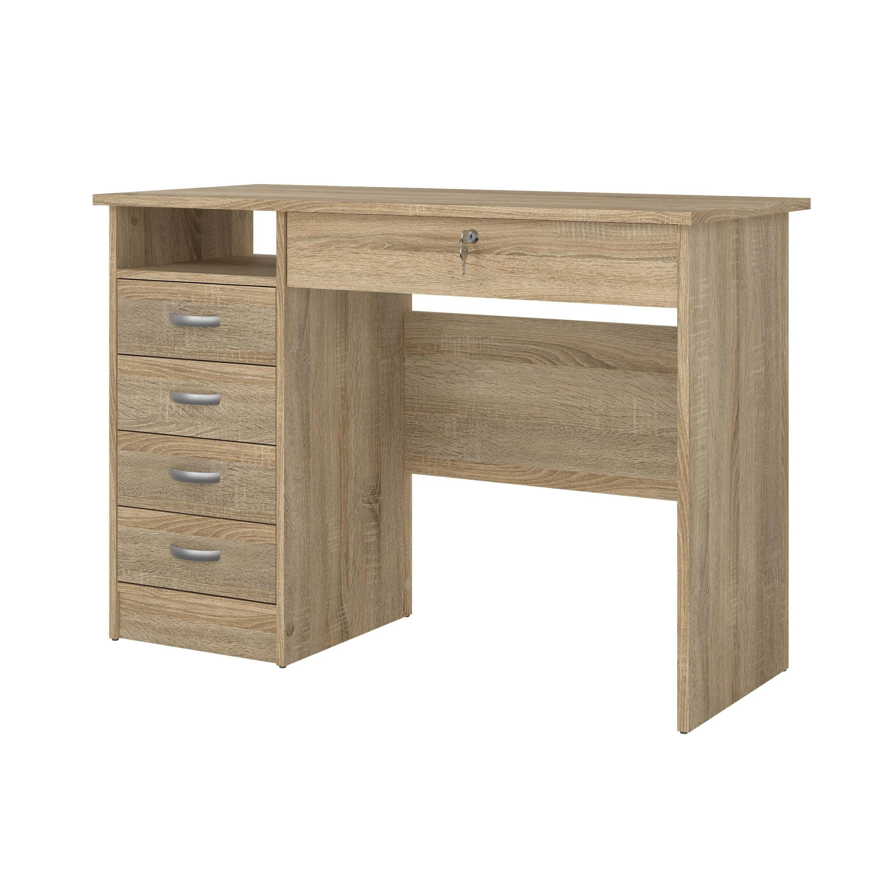 Function Plus Desk with 5 Drawers - Oak