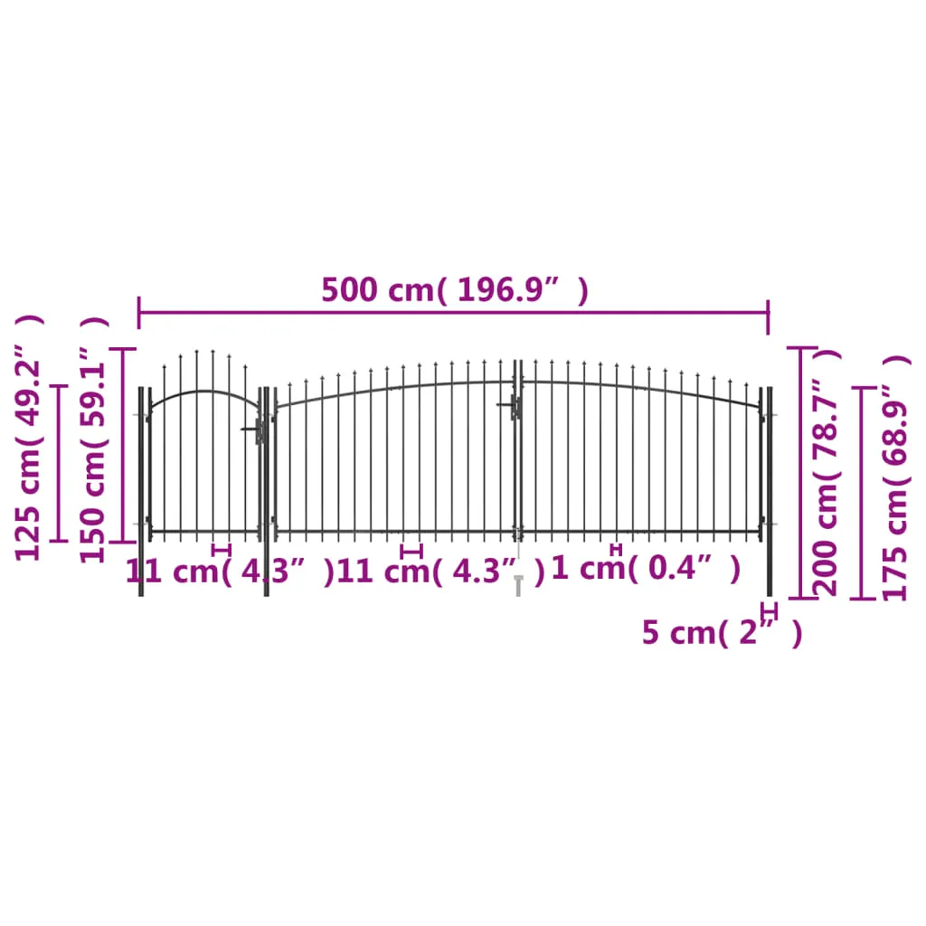 Garden Fence Gate with Spear Top 5x2 m Black