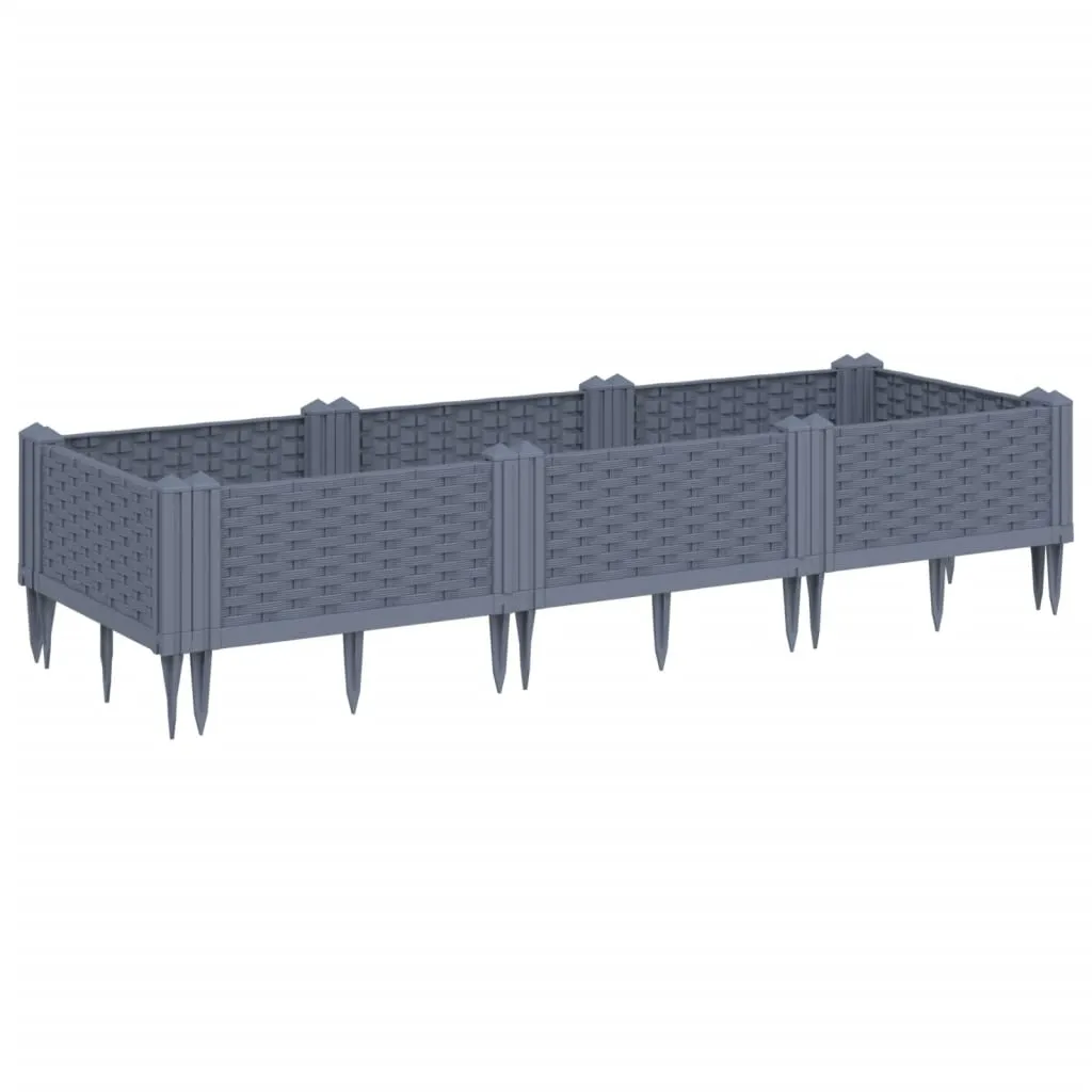 Garden Planter with Pegs Grey 125x40x28.5 cm PP