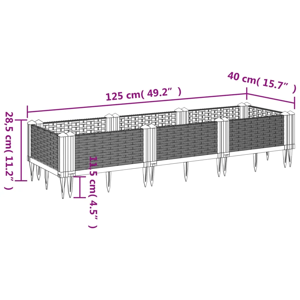 Garden Planter with Pegs Grey 125x40x28.5 cm PP