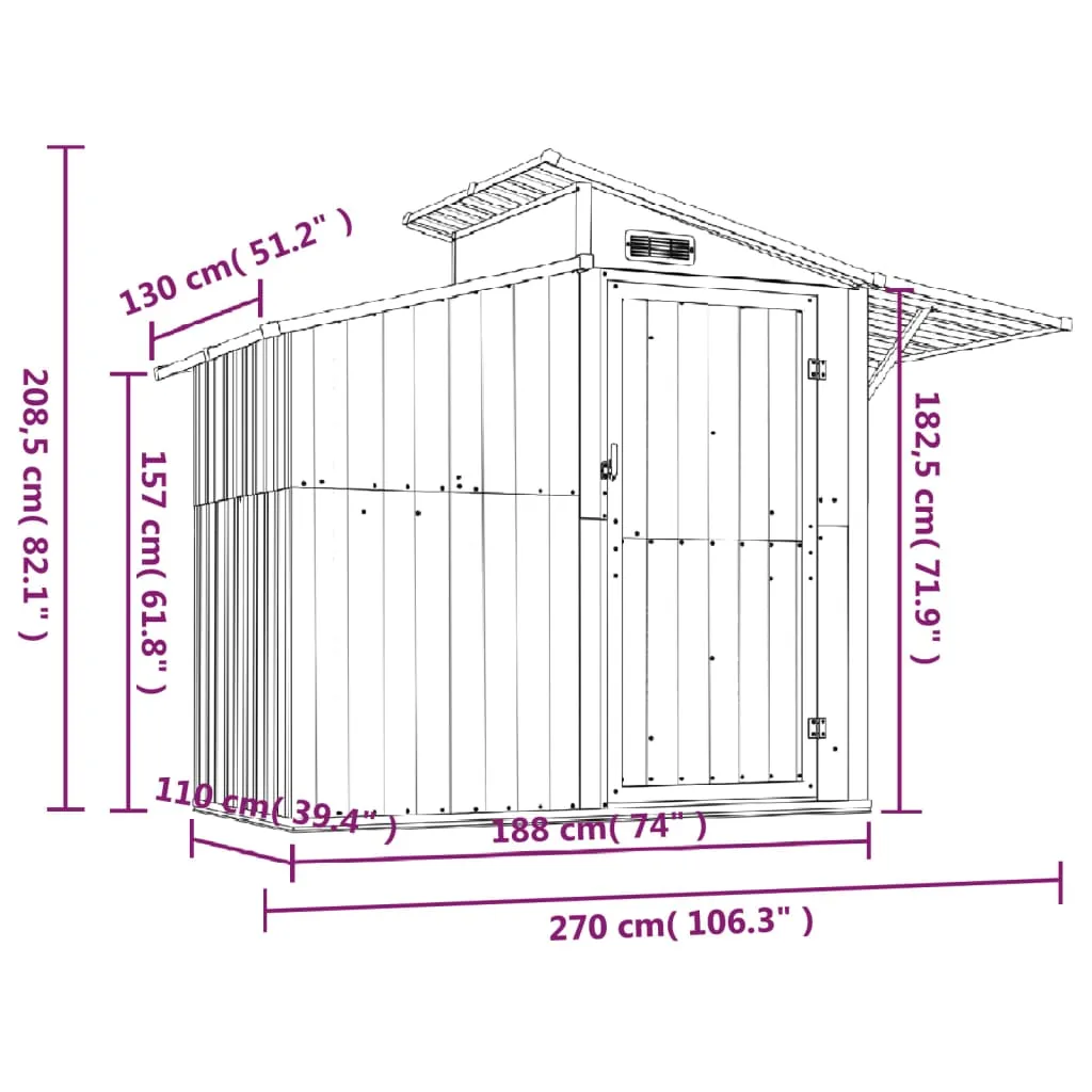 Garden Shed Green 270x130x208.5 cm Galvanised Steel