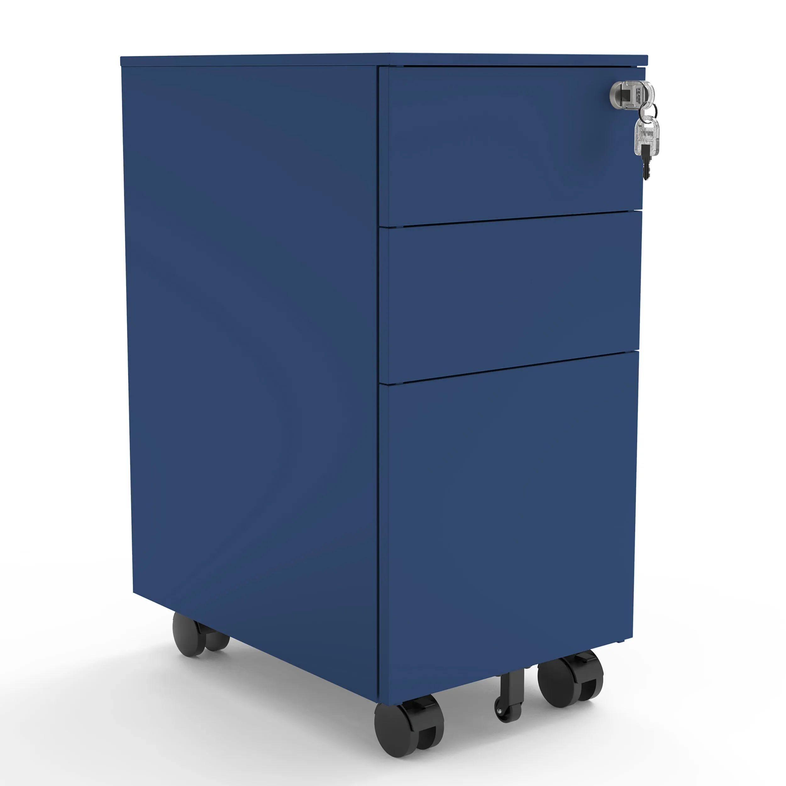 Hughie Modern Matte Navy Blue Lockable 3-Drawer Mobile File Cabinet