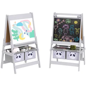 Kids Easel with Paper Roll, Blackboard, Whiteboard, Storage, Grey