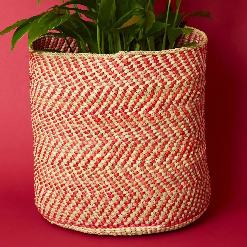 Medium Red Iringa Indoor Planter Toy Storage Woven Basket