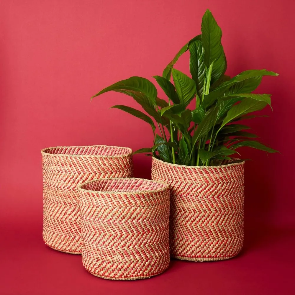 Medium Red Iringa Indoor Planter Toy Storage Woven Basket