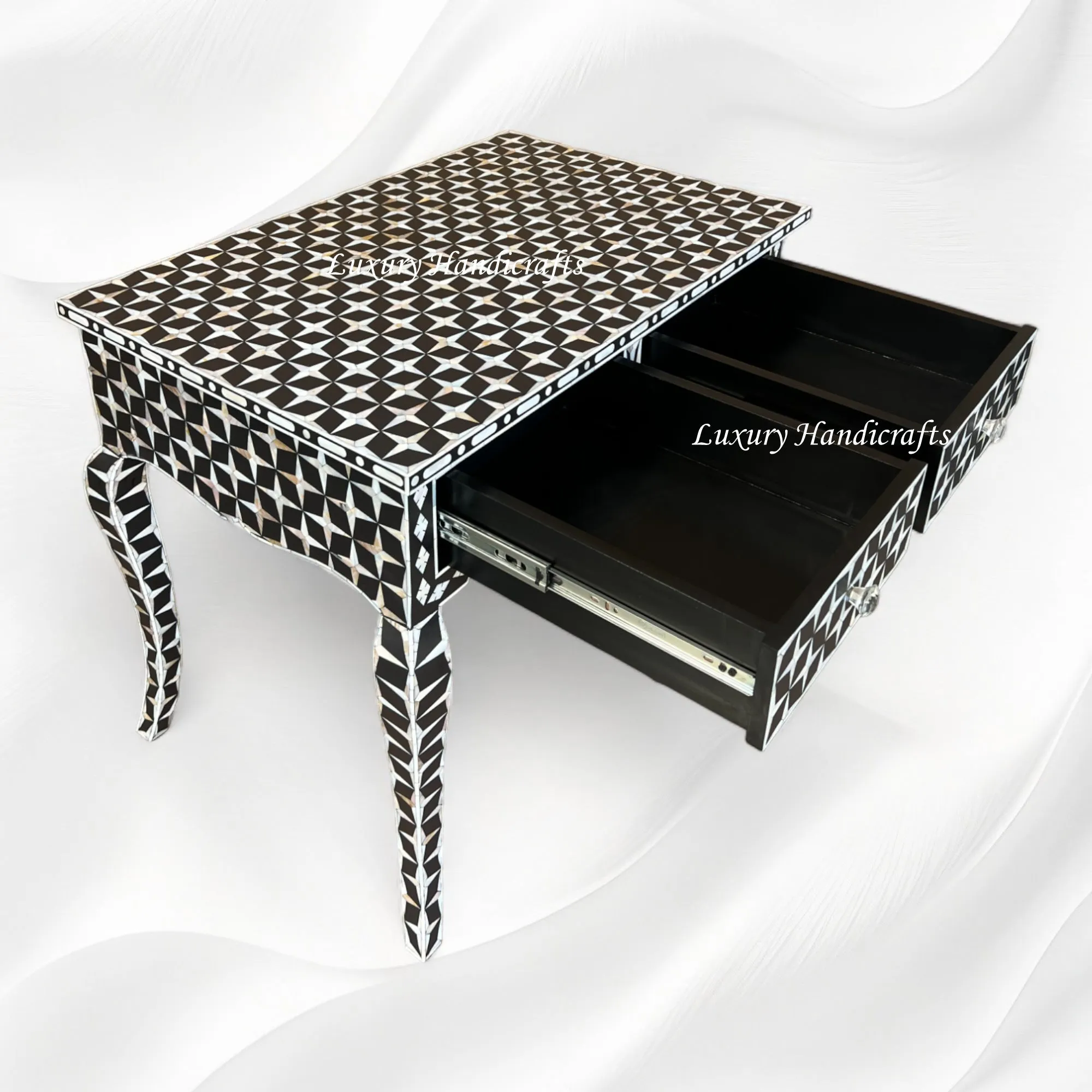 Mother Of Pearl Inlay Star Design Desk Black | Mother Of Pearl Entryway Table