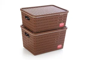 Nayasa Flower Storage Plastic Basket Medium (29 cm X 21 cm X 14 cm, Dark Brown) (SSB050)