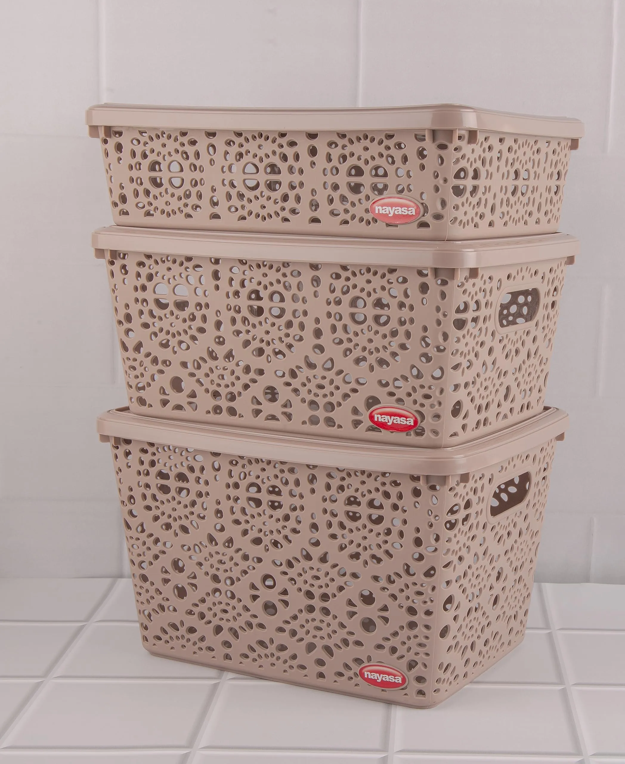 Nayasa Flower Storage Plastic Basket Medium (29 cm X 21 cm X 14 cm, Dark Brown) (SSB050)