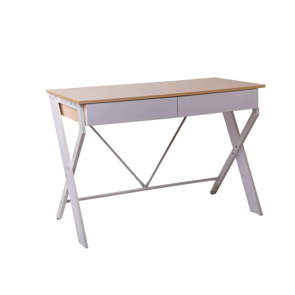 Oak Top Desk with Drawers, X-Frame, 100CM - Artiss