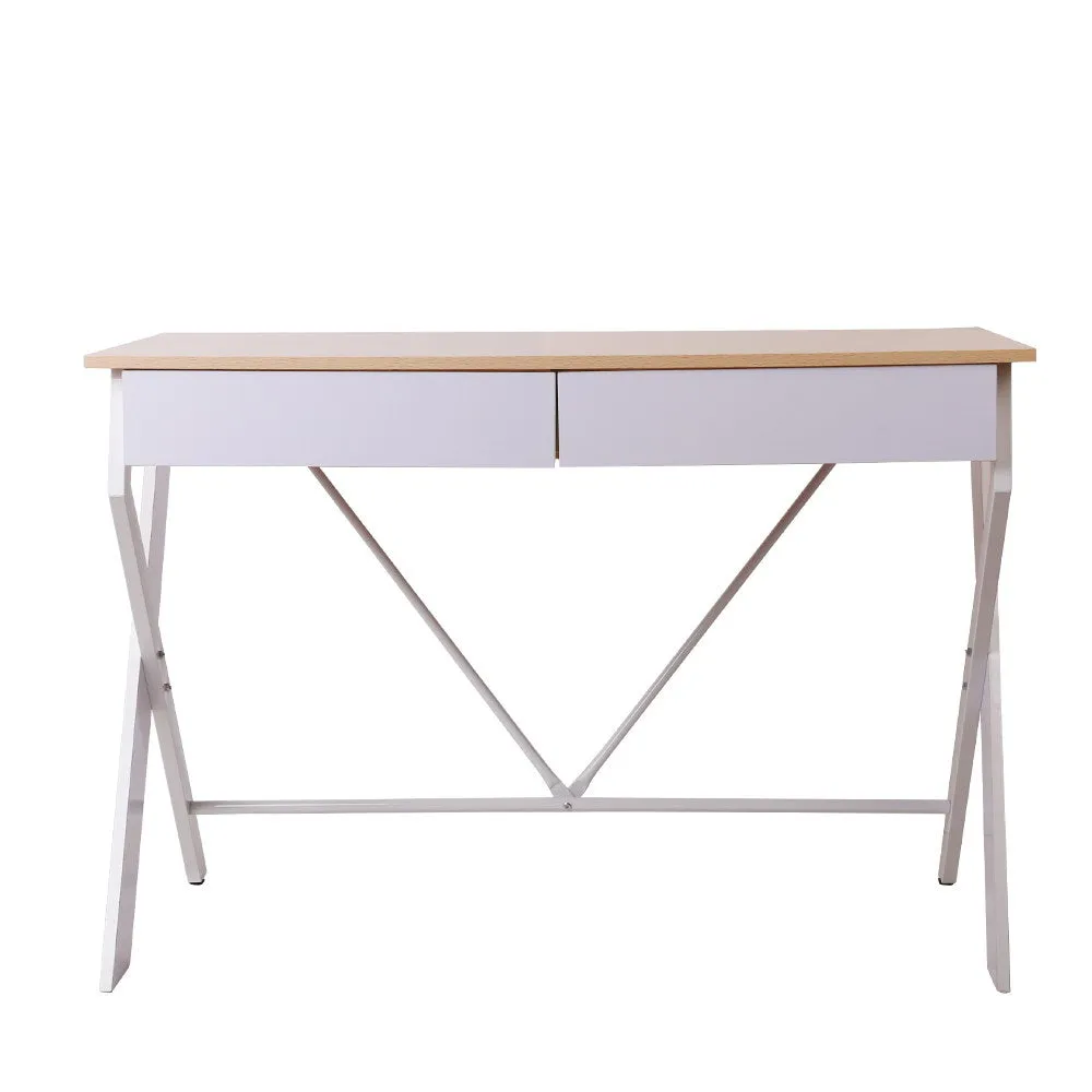 Oak Top Desk with Drawers, X-Frame, 100CM - Artiss