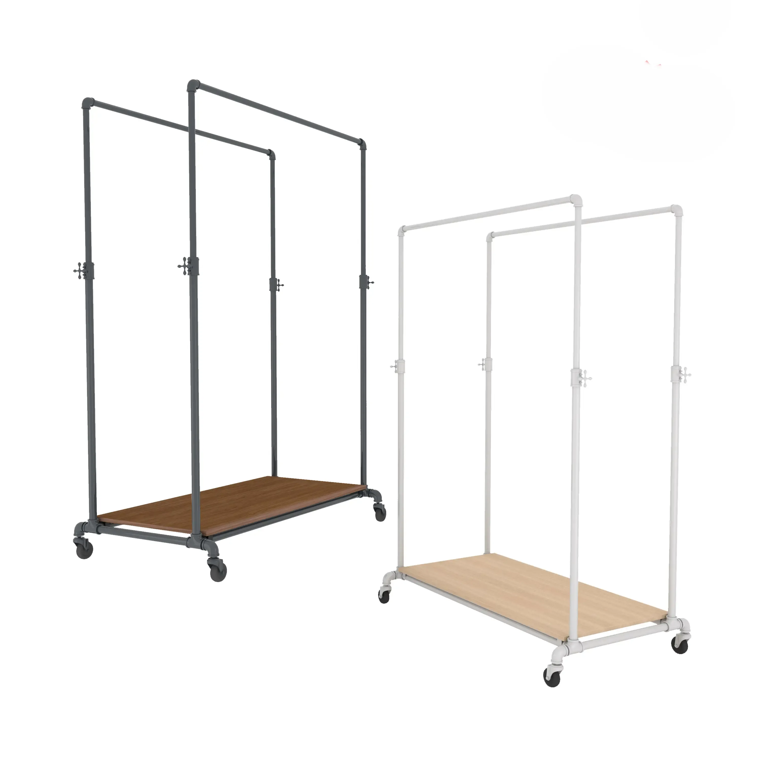 Pipeline Adjustable Double Bar Ballet Rack with Base Shelf