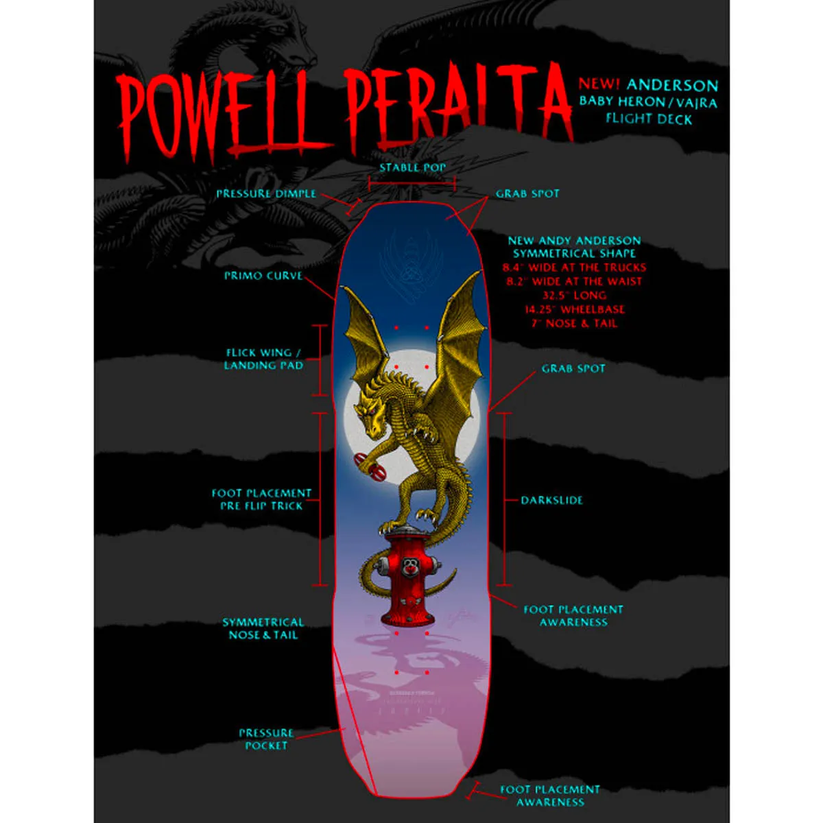 Powell Peralta - Andy Anderson Baby Heron Vajra Flight 302 8.4 Skateboard Deck