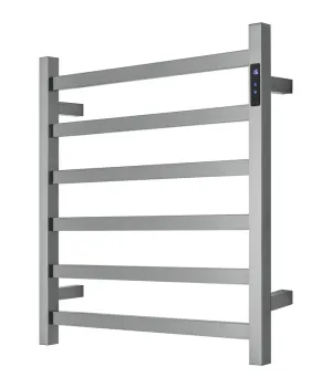 Premium Gunmetal Heated Towel Rack with LED control - 6 Bars, Square Design, AU Standard, 650x620mm Wide