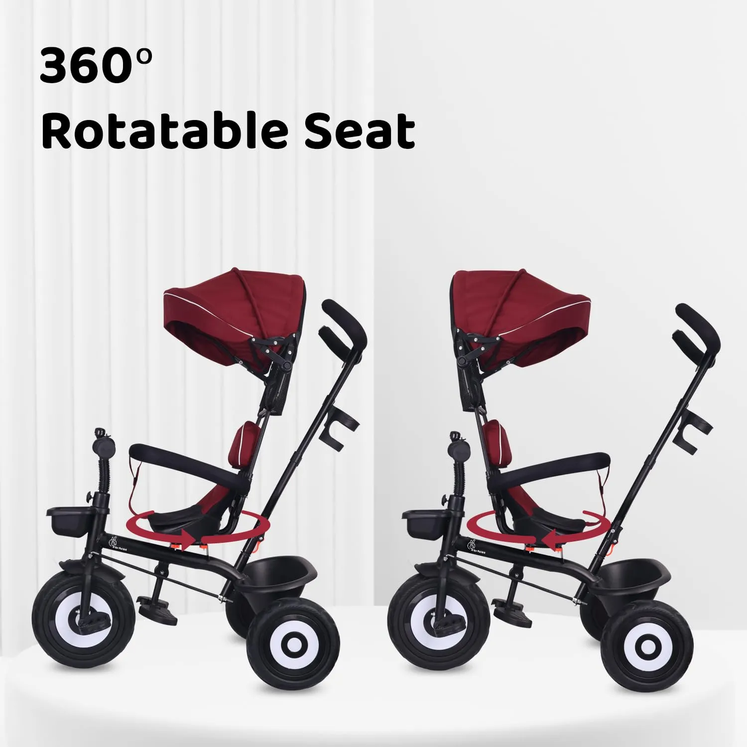 R for Rabbit Tiny Toes T40 Ace with EVA Wheels Kids/Baby Tricycle with 360° Rotatable Seat, Baby Cycle with Storage Basket, Tricycles for Kids for 1.5 to 5 Years with 6 Month Warranty (Maroon Black)