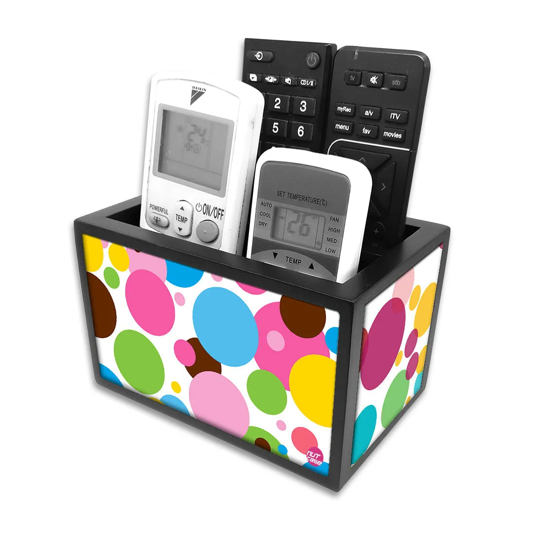 Remote Control Stand Holder Organizer For TV / AC Remotes -  Colorful Dots