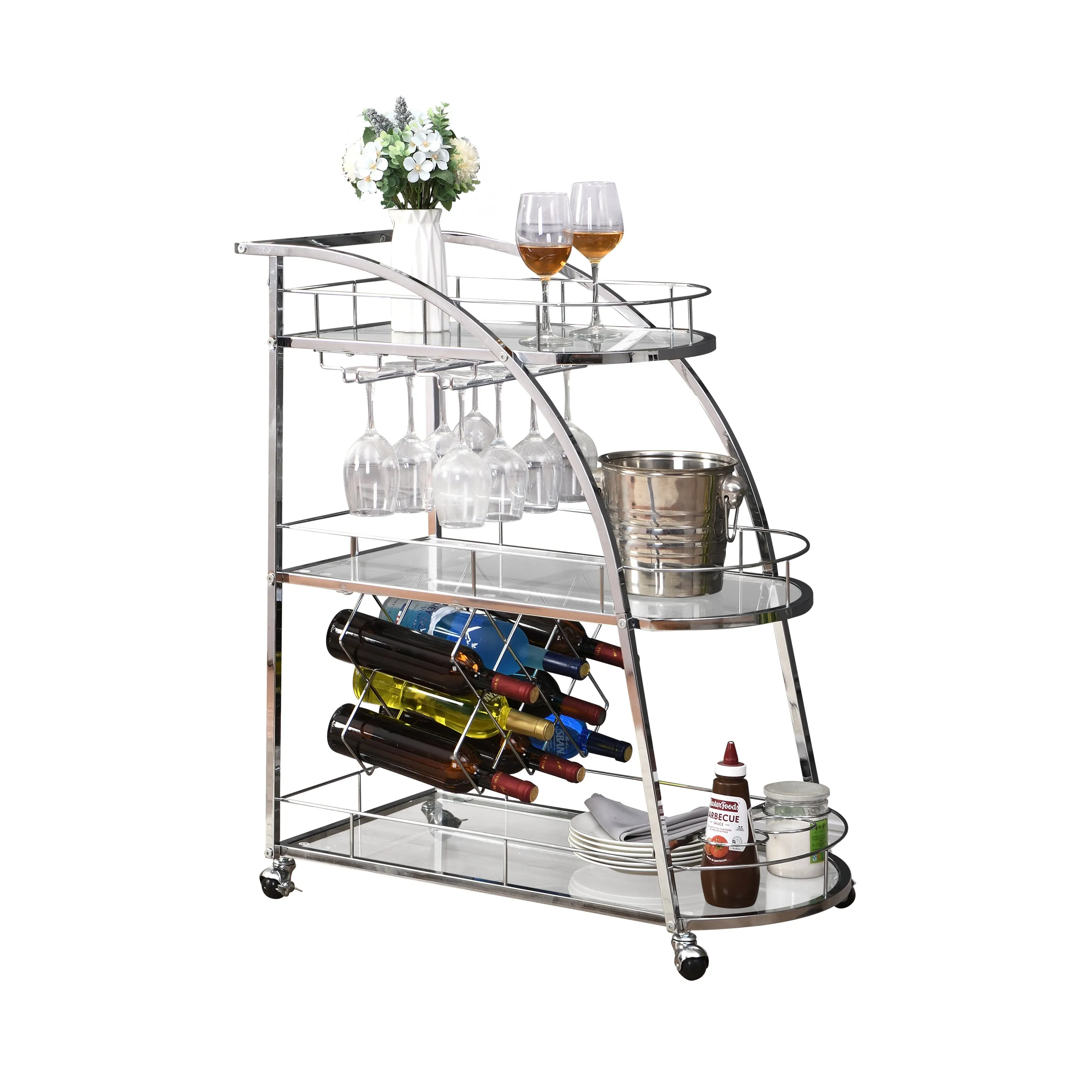 Silver Mobile Wine Cart