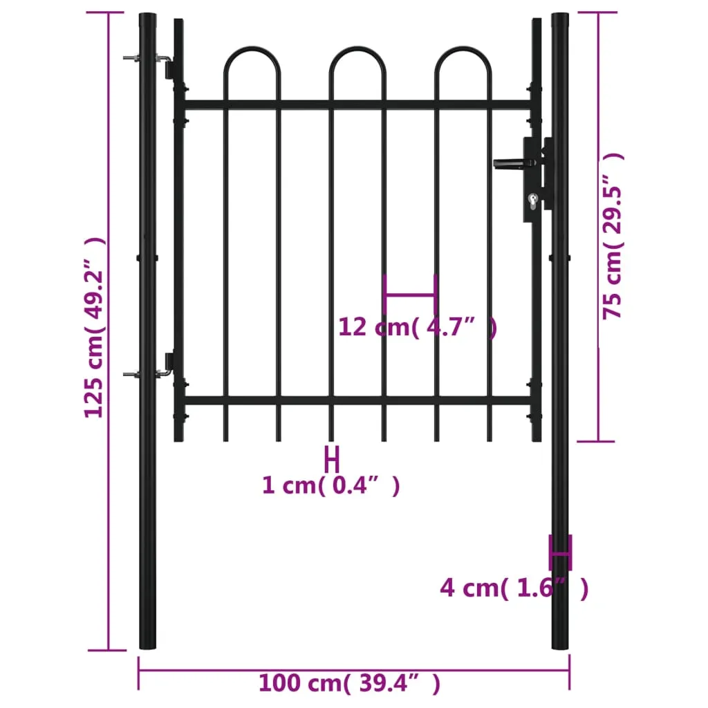 Single Door Fence Gate with Hoop Top 100 x 75 cm