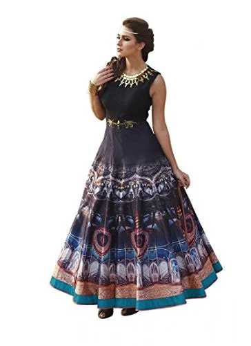 SKY GLOBAL Multi-Color Banglori Silk Printed Semi-Stitched Gown. ( Sky_Gown_1030)