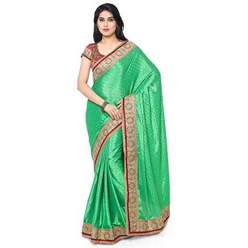 SKY GLOBAL Women's Gerogette Saree with Unstitched Blouse (Green_Saree_2158)