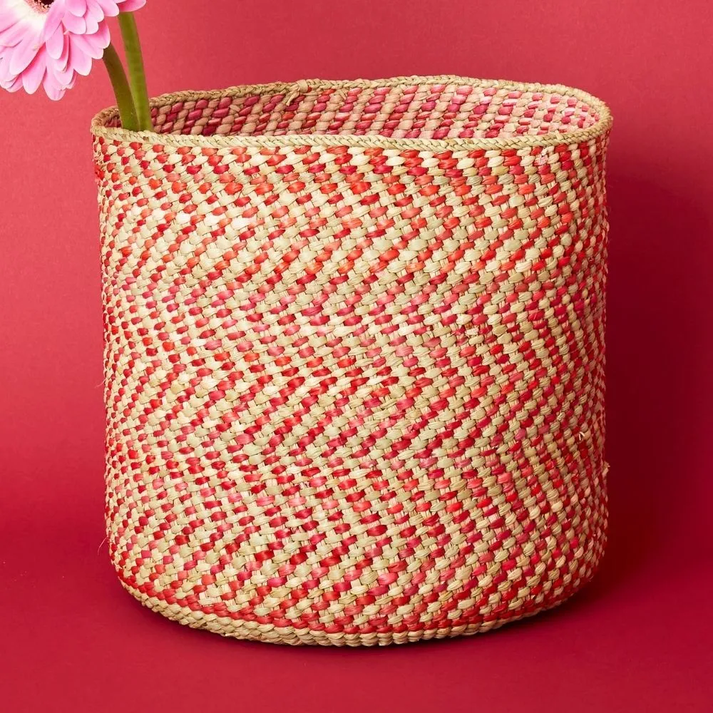 Small Red Iringa Indoor Planter Toy Storage Woven Basket