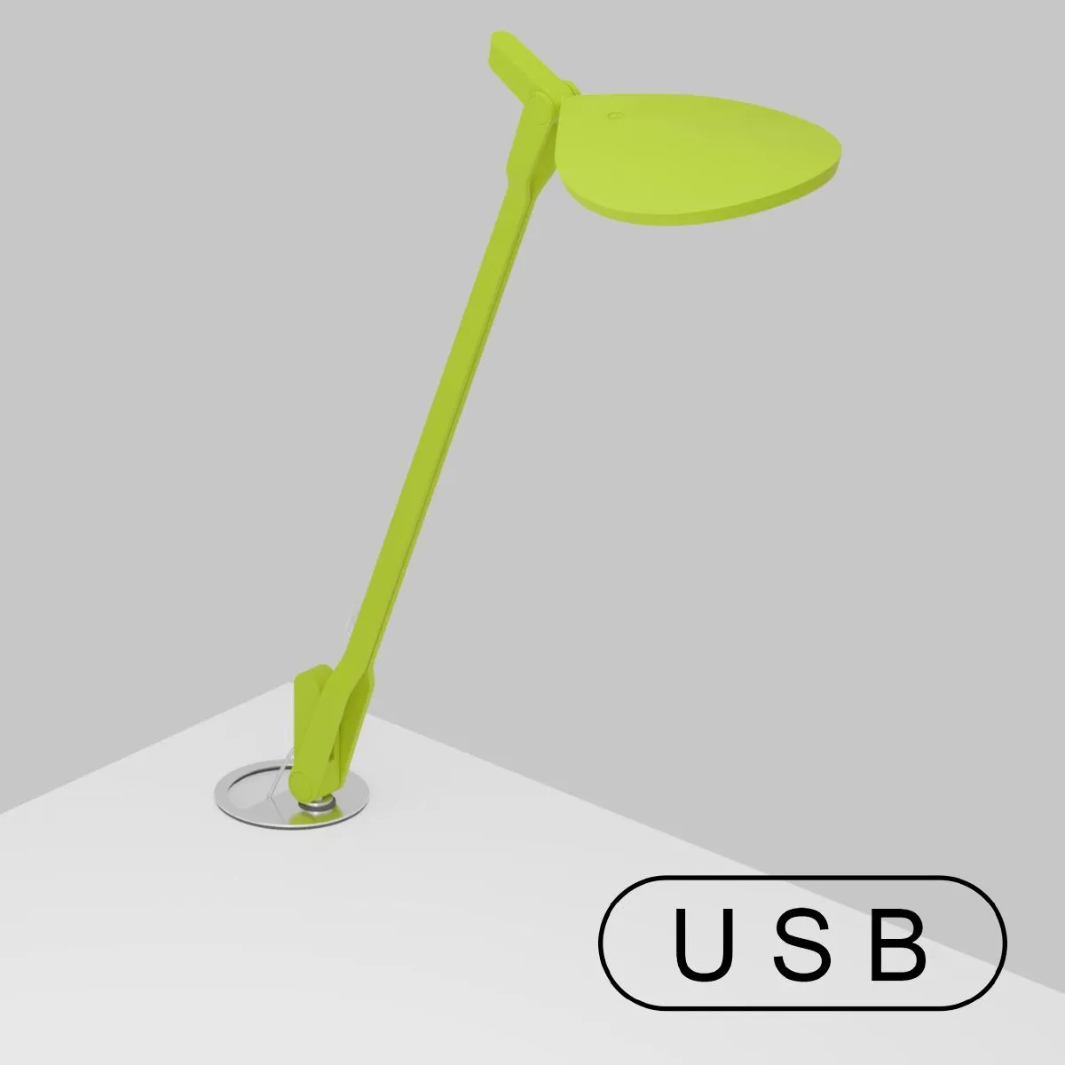 Splitty Matte Leaf Green Contemporary LED Desk Lamp with Grommet Mount and USB Port