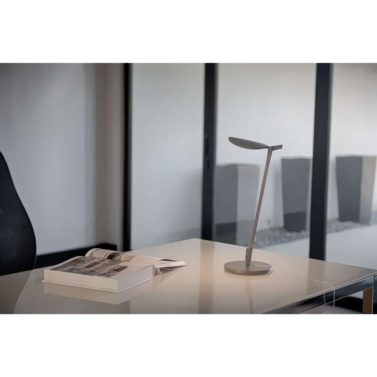 Splitty Silver Contemporary LED Desk Lamp with Table Base and USB Port