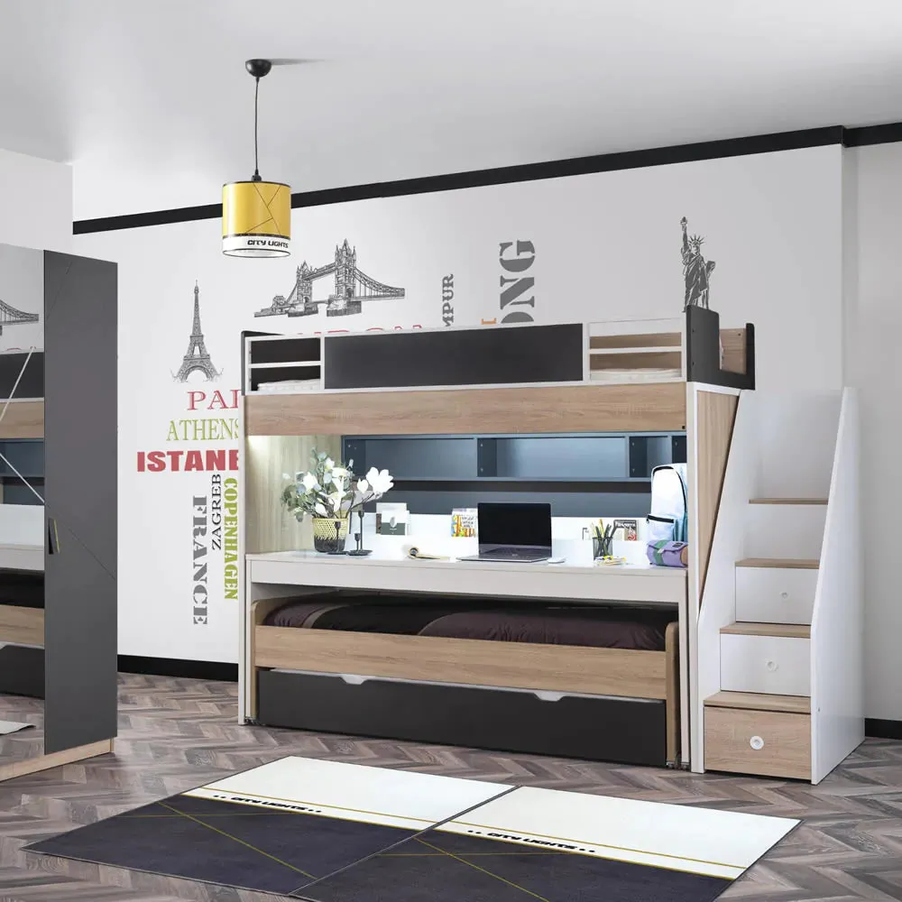 Super Cool New City Loft Bed With Desk - Grey | LED Lights