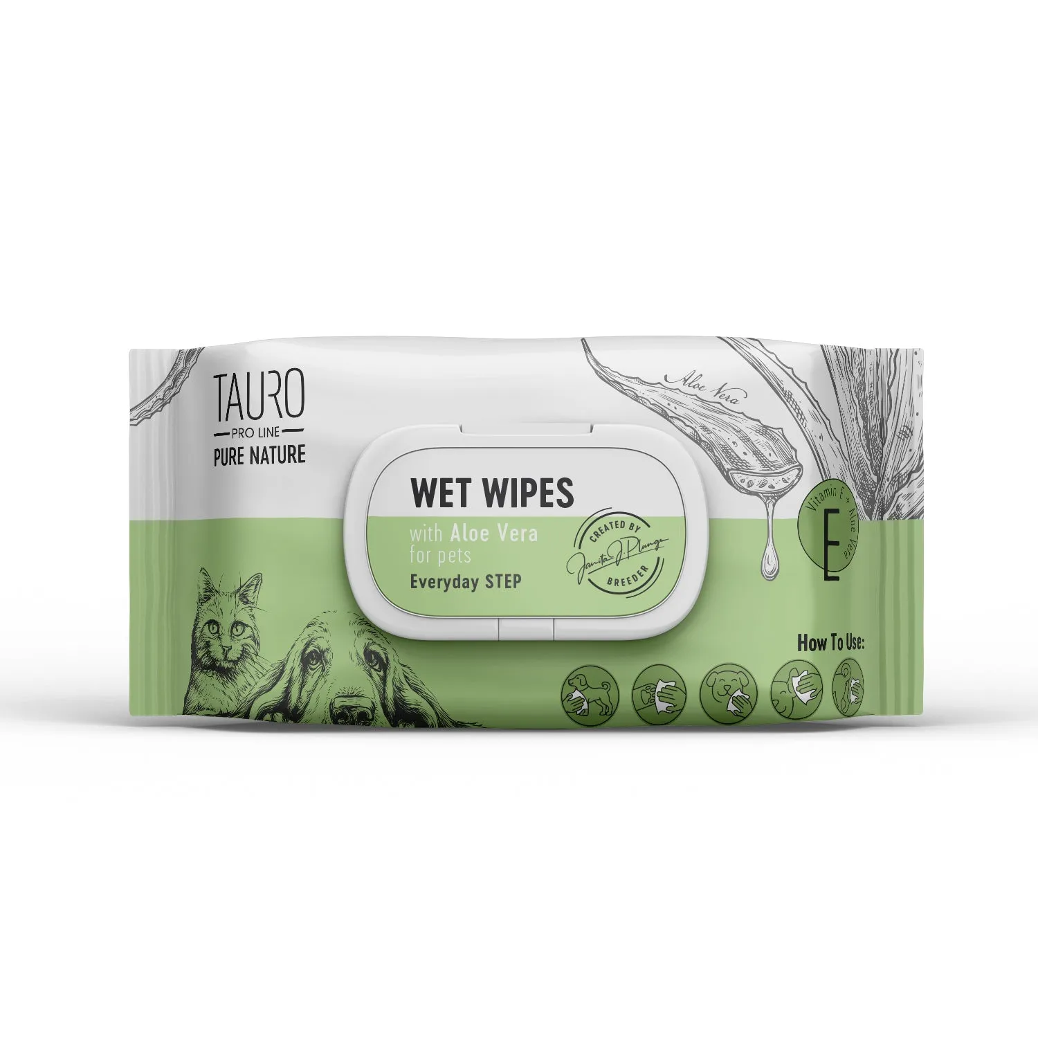 Tauro Pro Line Pure Nature Wet Wipes For Every Day Dog & Cat Coat Care With Aloe Vera Extract To Moisture The Skin & Coat