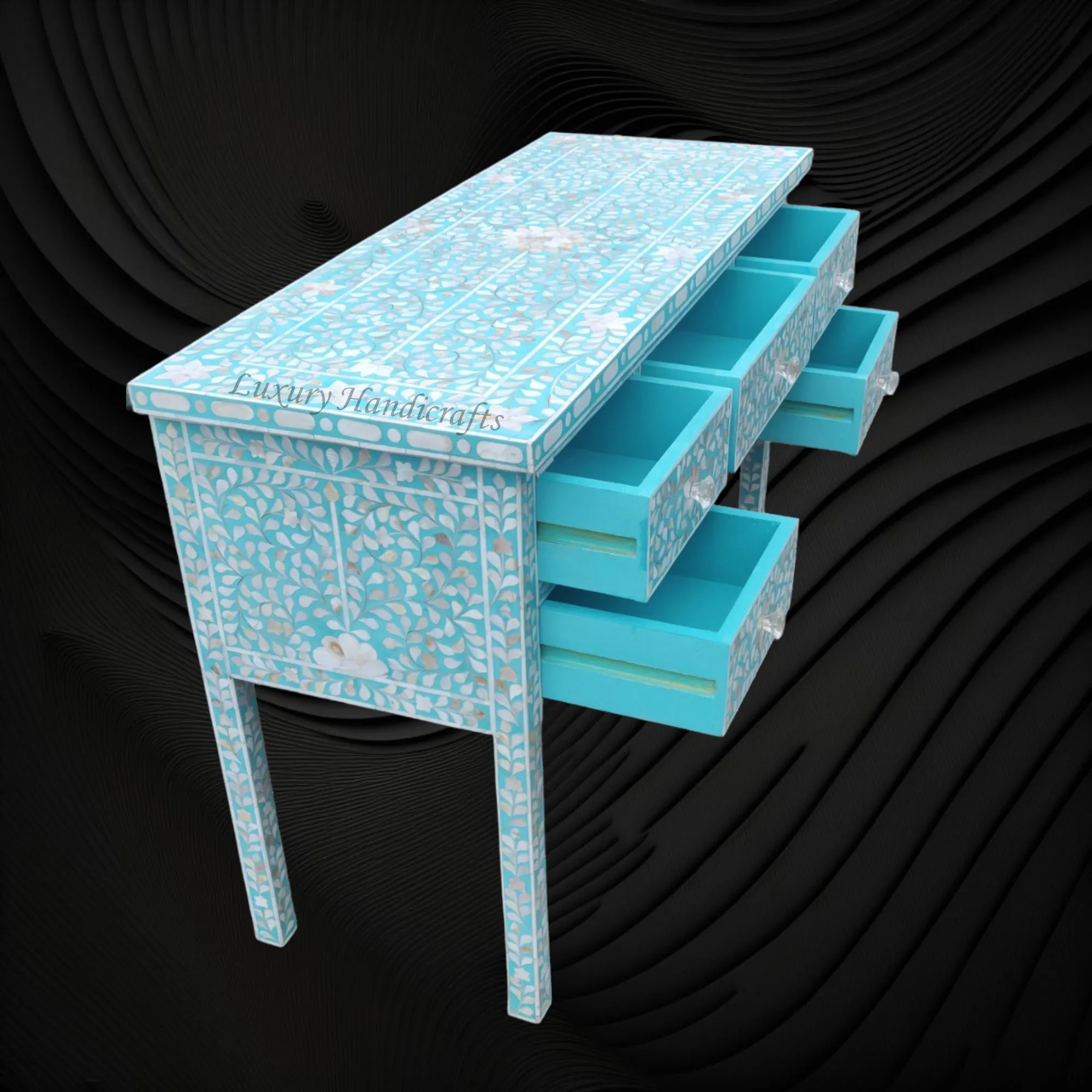 Turquoise Mother Of Pearl Inlay 5 Drawer Desk