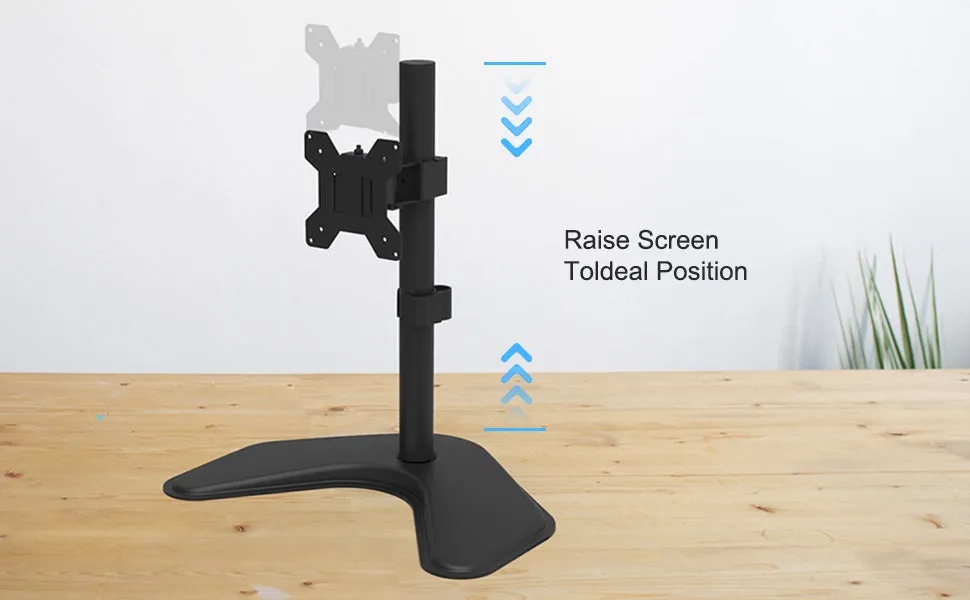 TV Desk Mount / Single Monitor Stand - 10 to 27 Inch Monitor Stand for Desk with VESA 75 to 100mm,Heavy Duty Free Standing Fully Adjustable Vesa Monitor Arm Holds up to 19.8lbs