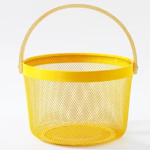 UMAI Metal Mesh Basket for Storage with wooden handle | 400 Gm | Fruit Basket & Vegetable Basket for Kitchen | Kitchen Organizer | Baskets for Organizing home & Kitchen | Yellow | Multipurpose