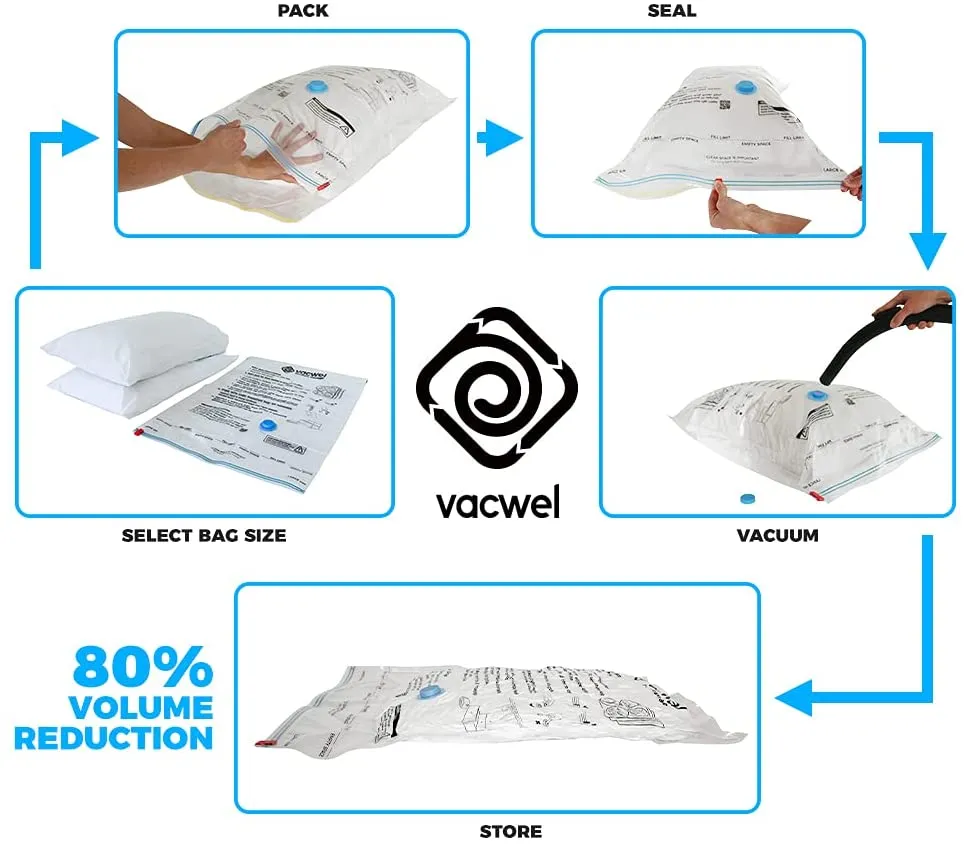 Vacwel Large 10-pack Vacuum Storage Bags for Clothes Storage Vacuum