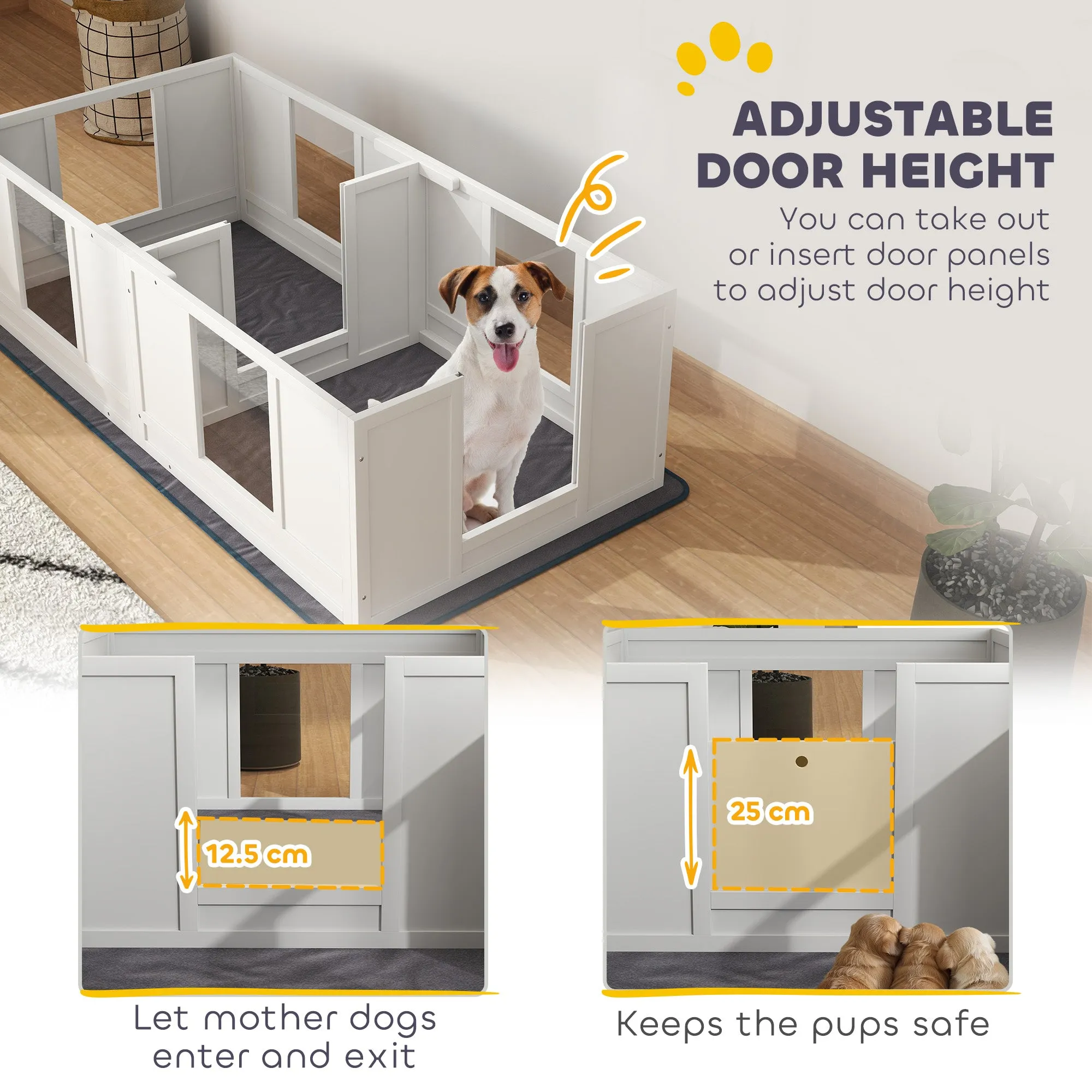 Whelping Box for Dogs with Whelping Pad, Two Room Design, 164 x 80cm